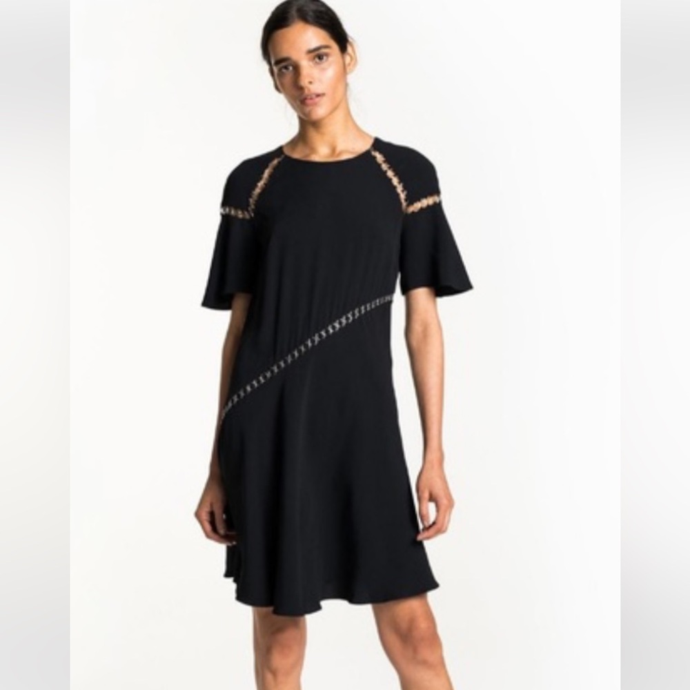 A.L.C. Black Short Sleeve Grommet Trim Dress Sz 4